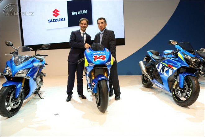 Suzuki MotoGP v roce 2015 s Espargarem a Viňalesem