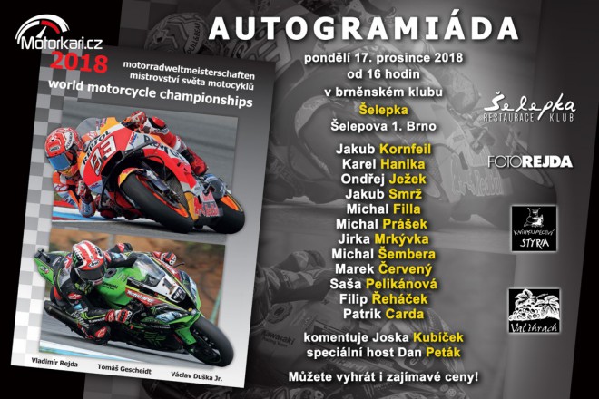 Křest knihy MS motocyklů 2018 a autogramiáda v Brně