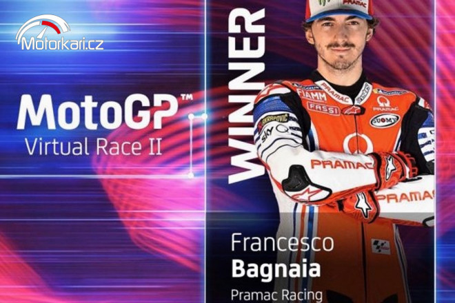 Bagnaia vyhrál druhý virtuální závod MotoGP, Rossi vyzval k dodržování pravidel karantény