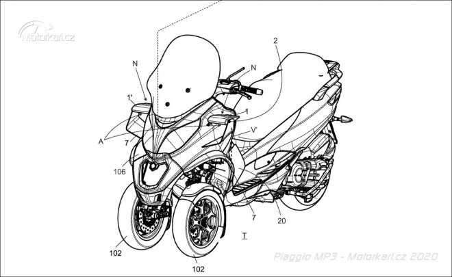 Plánuje Piaggio naklápěcí aerodynamická křidélka pro MP3?