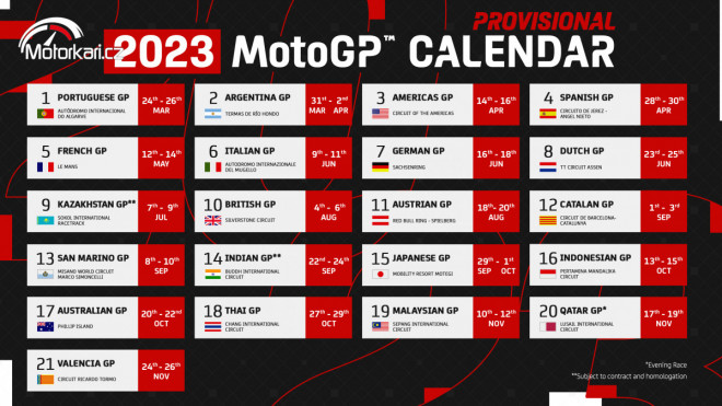 Předběžný kalendář MotoGP pro sezonu 2023