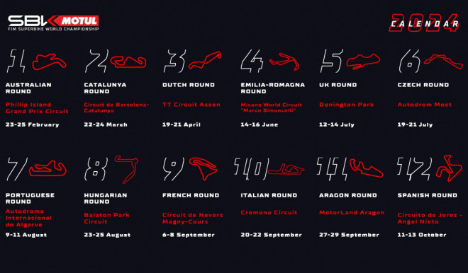 Předběžný kalendář MS superbiků pro rok 2024